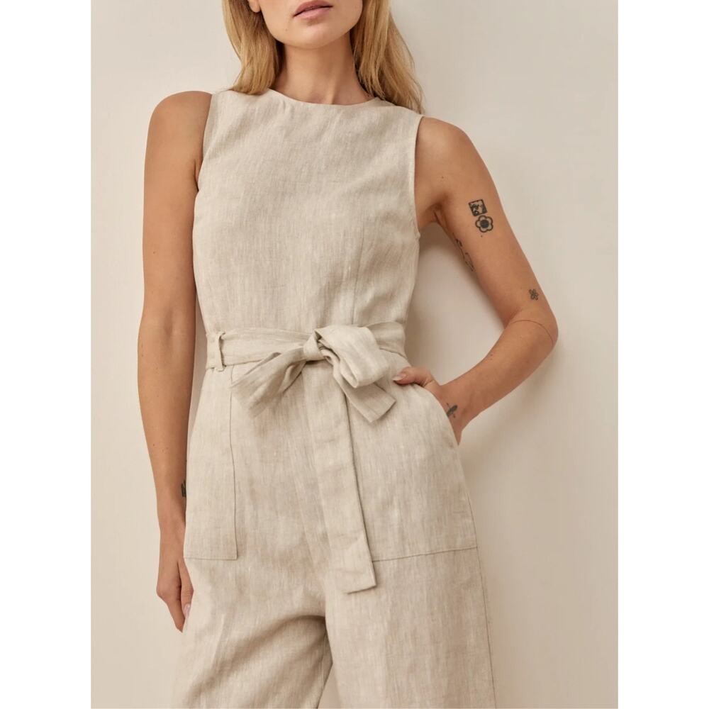 Reformation Women's Naomi Linen Jumpsuit Beige Natural NWT Size 12 - Picture 2 of 16
